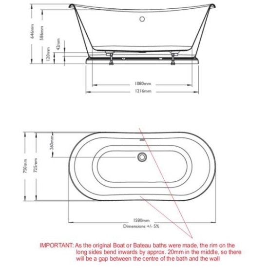 BC Designs Boat Bath With Aluminium Plinth 1580mm BAS763
