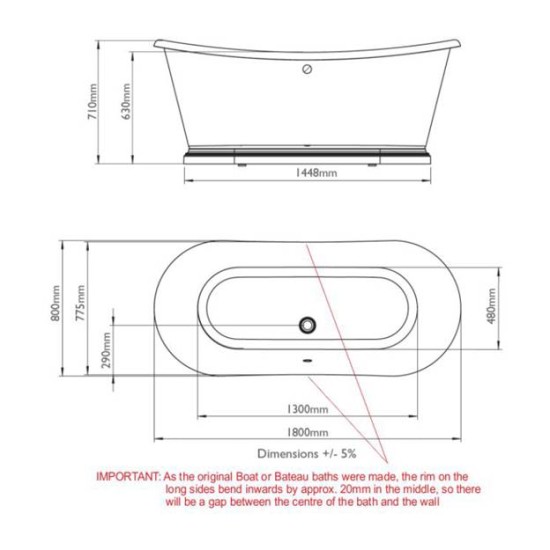 BC Designs Boat Bath With Aluminium Plinth 1800mm BAS770