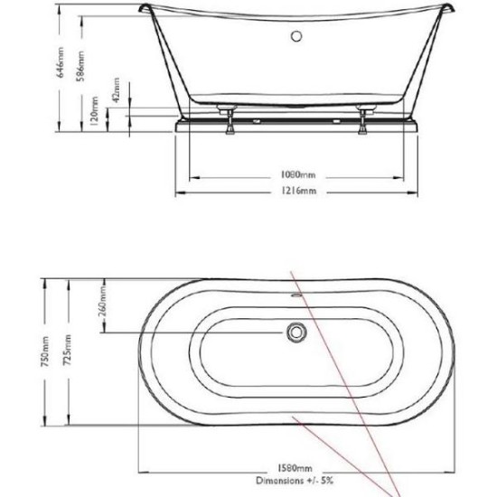 BC Designs The Boat Bath 1580mm BAS063