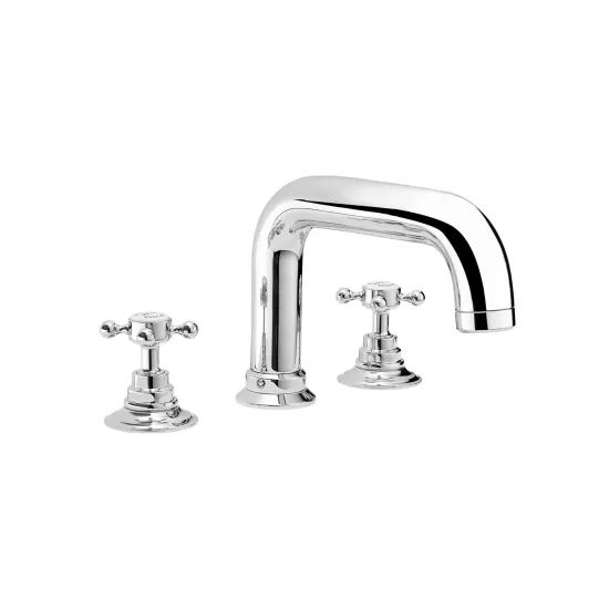 Swadling Invincible Deck-Mounted Bath Mixer with Curved Spout - 7300006 - Lever or Crosshead      